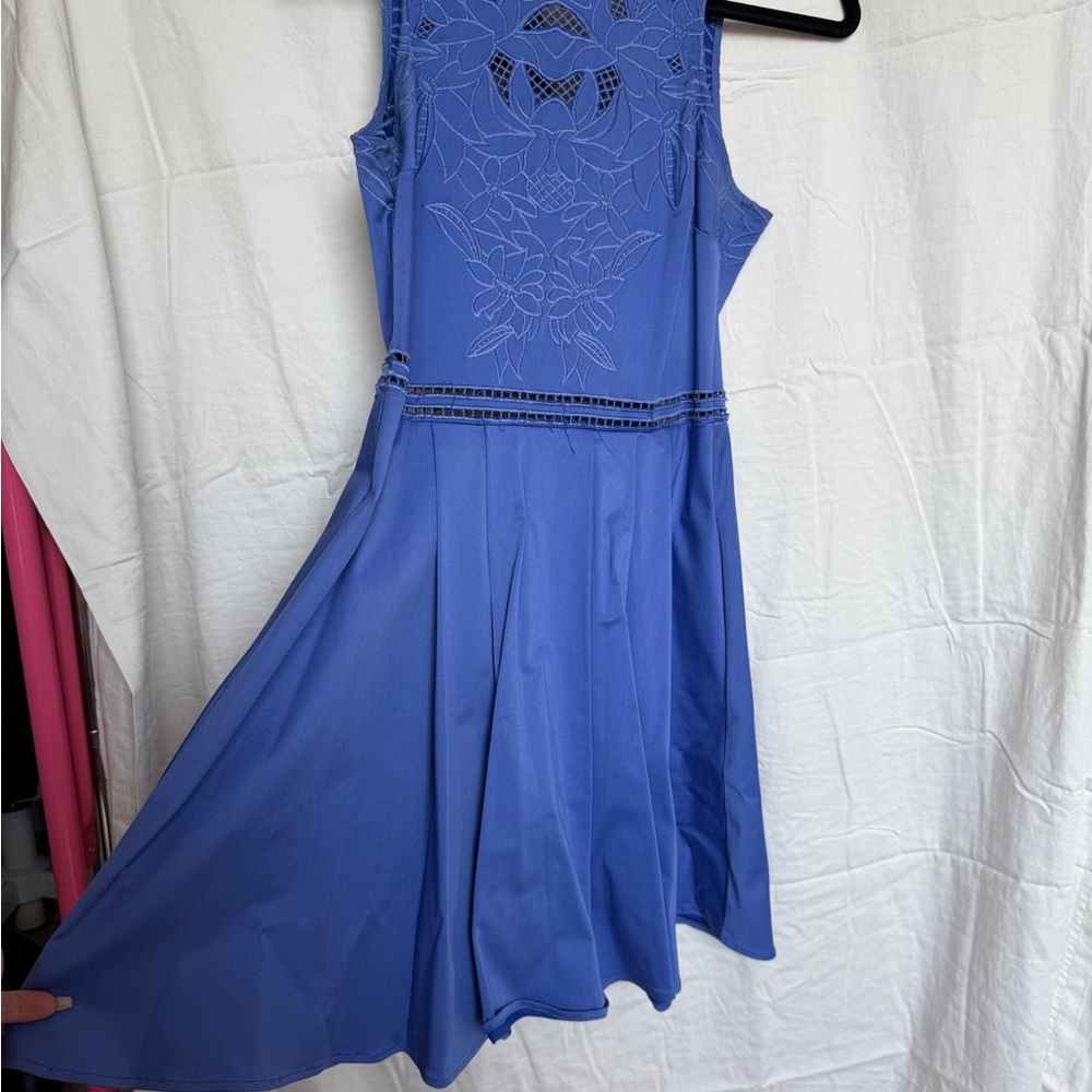 Parker Blue Pleated A-Line Midi Dress